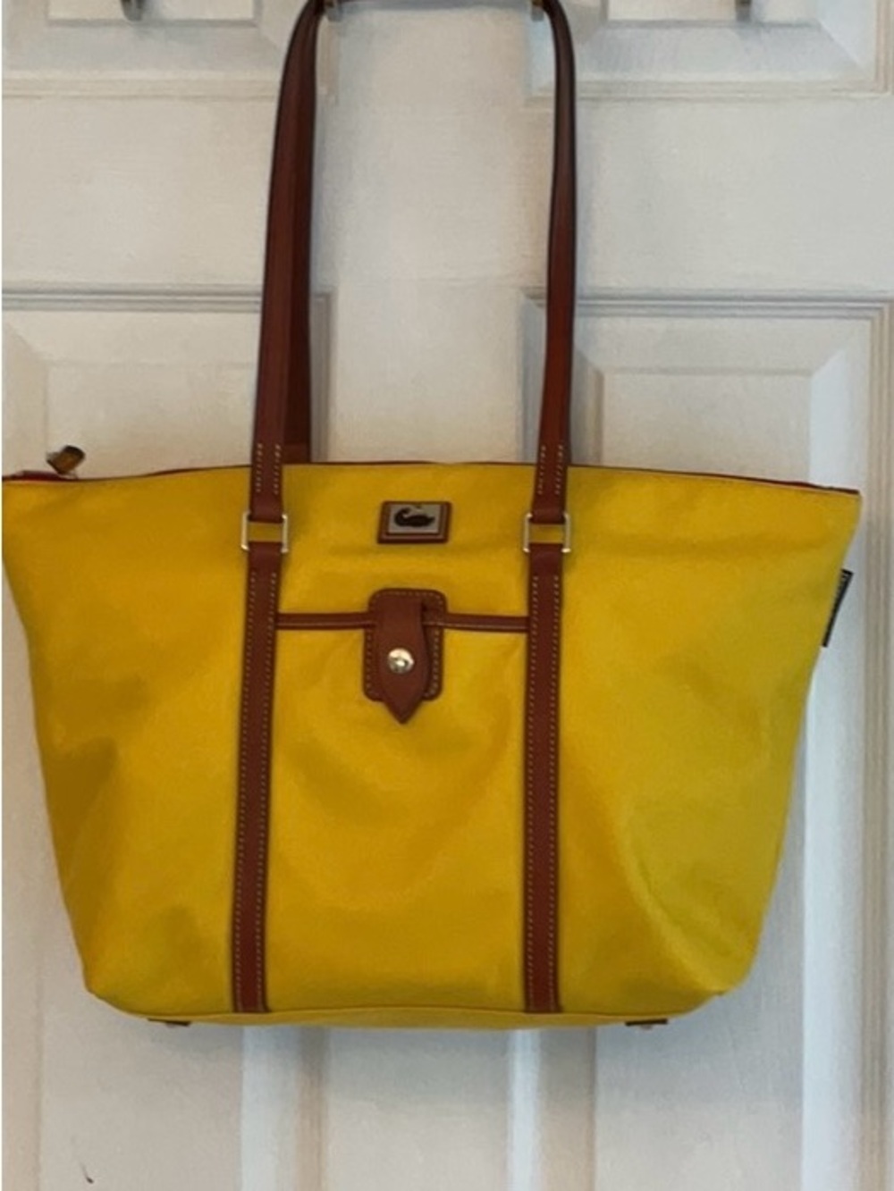 Yellow Tote Bag with Brown Trim - Women's Shoulder Bag
